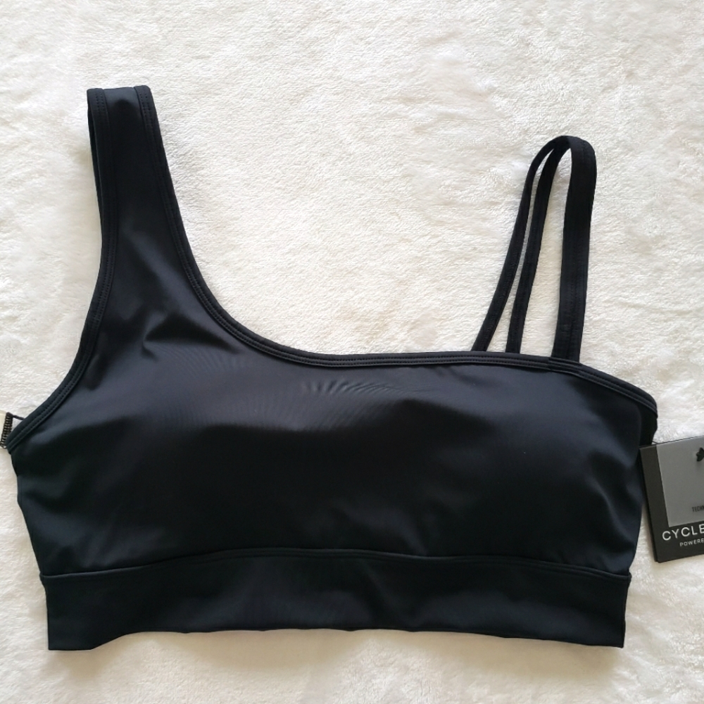 CYCLE HOUSE by Marika Asymmetric Medium Impact Black Sports Bra--NWT--XL